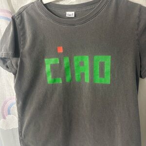 Clare V Gray T-Shirt with Green Print